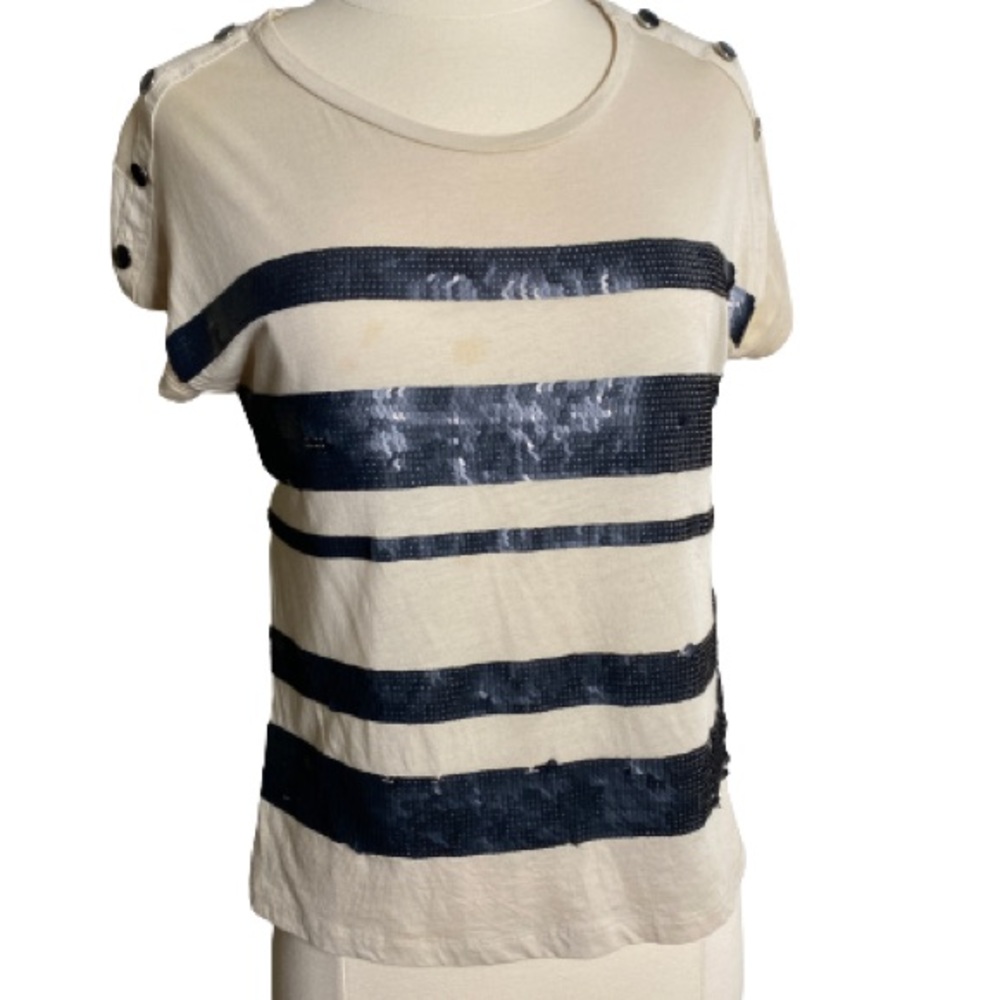#34 Express striped sequin boat neck top